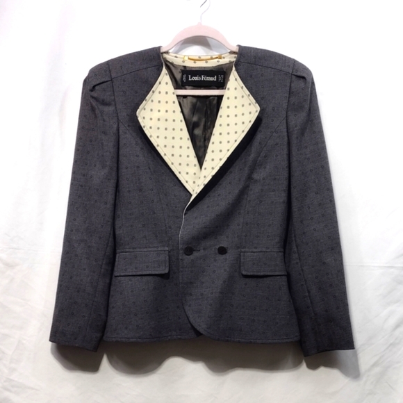 Louise Feraud Jackets & Blazers - Louise Feraud Wool Silk Blazer Women's 8 Gray Cream Office Career Business Retro